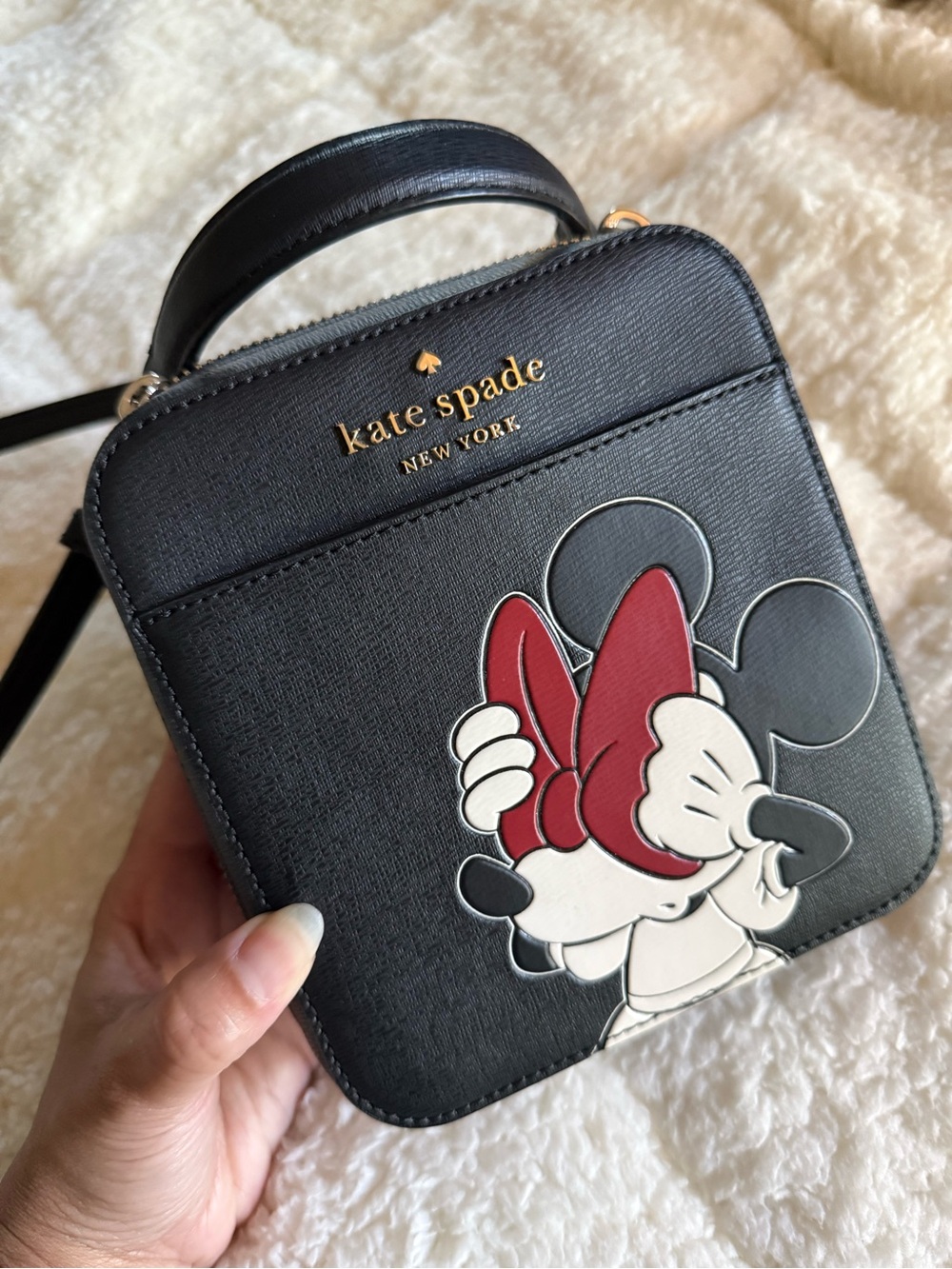 kate spade Black Minnie Mouse Crossbody Bag with Red Bow Accent
